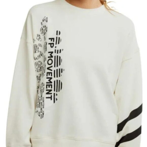 Free People Movement All Star Logo Pullover in Ivory/Black Combo size L NWT - Picture 1 of 6